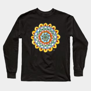 Yellow wacky mandala hand drawn joy Long Sleeve T-Shirt